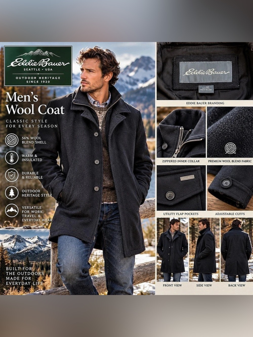 Eddie Bauer Men's Wool Blend Jacket Size XL
